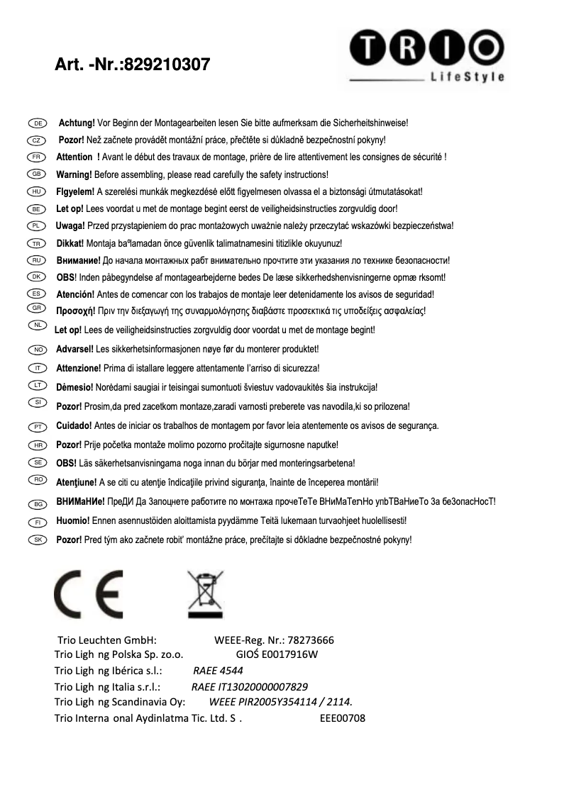 Page 1 of the manual User Manual Trio Lighting Cayman