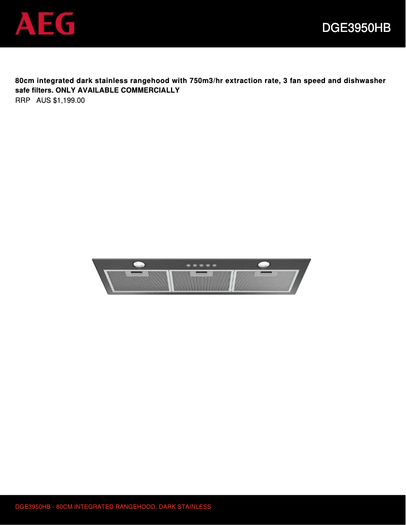 Page 1 of the manual Technical Sheet AEG DGE3950HB