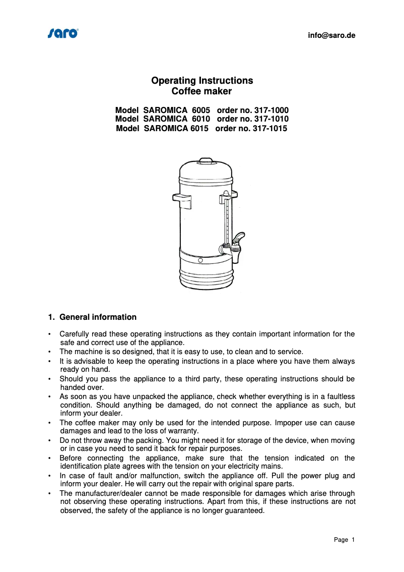 Page 1 de la notice Manuel utilisateur Saro Saromica 6010