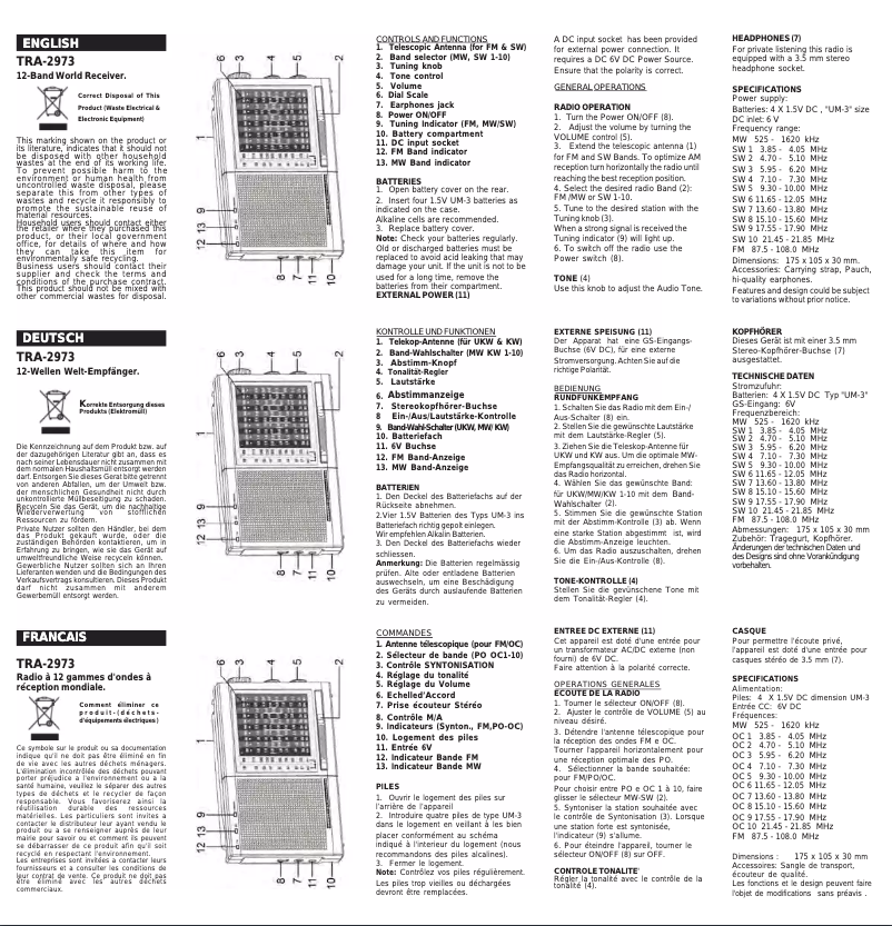 First page image of the manual for TRA-2973/N