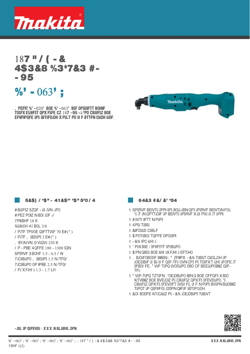 Page 1 of the manual Technical Sheet Makita DFL063FZ