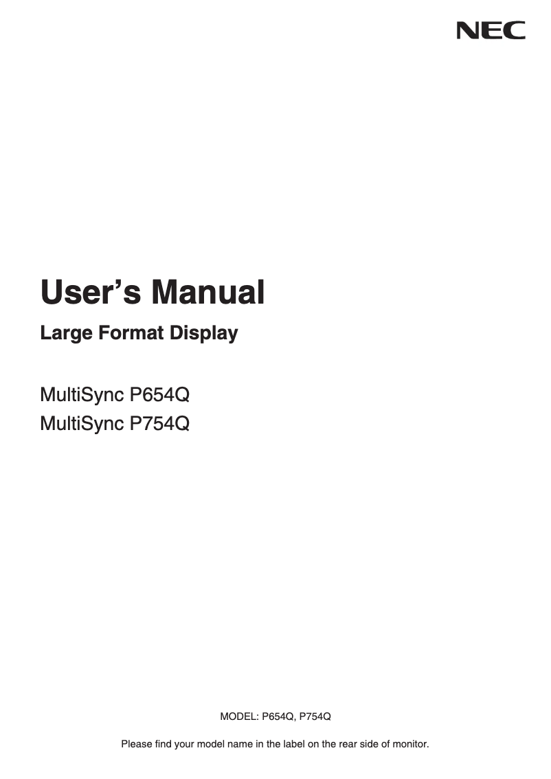 First page image of the manual for MultiSync P754Q