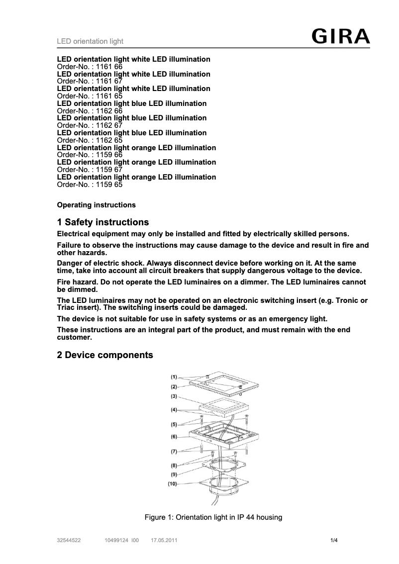 Page 1 of the manual User Manual Gira 116165