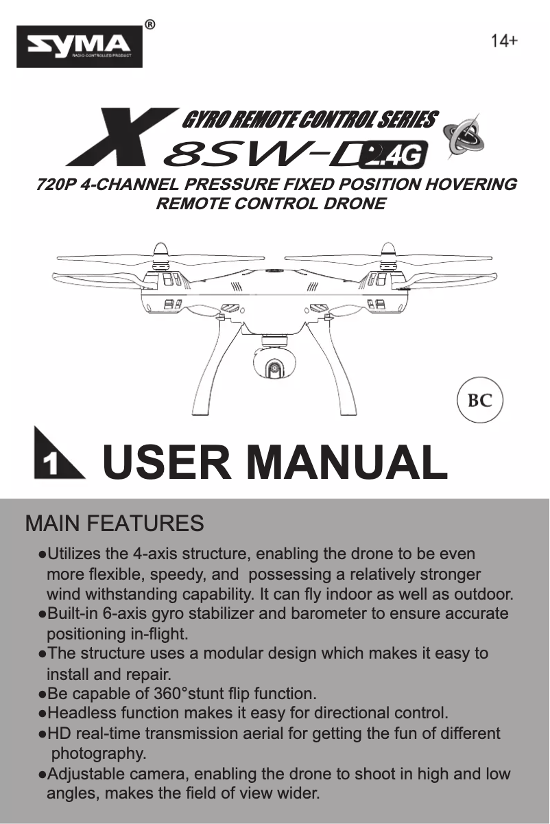 Page 1 of the manual User Manual Syma X8SW