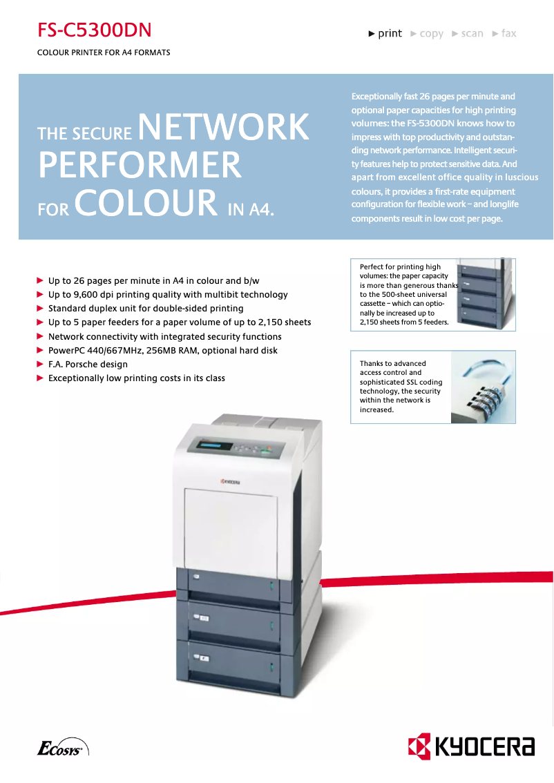 Page 1 of the manual Technical Sheet Kyocera FS-C5300DN