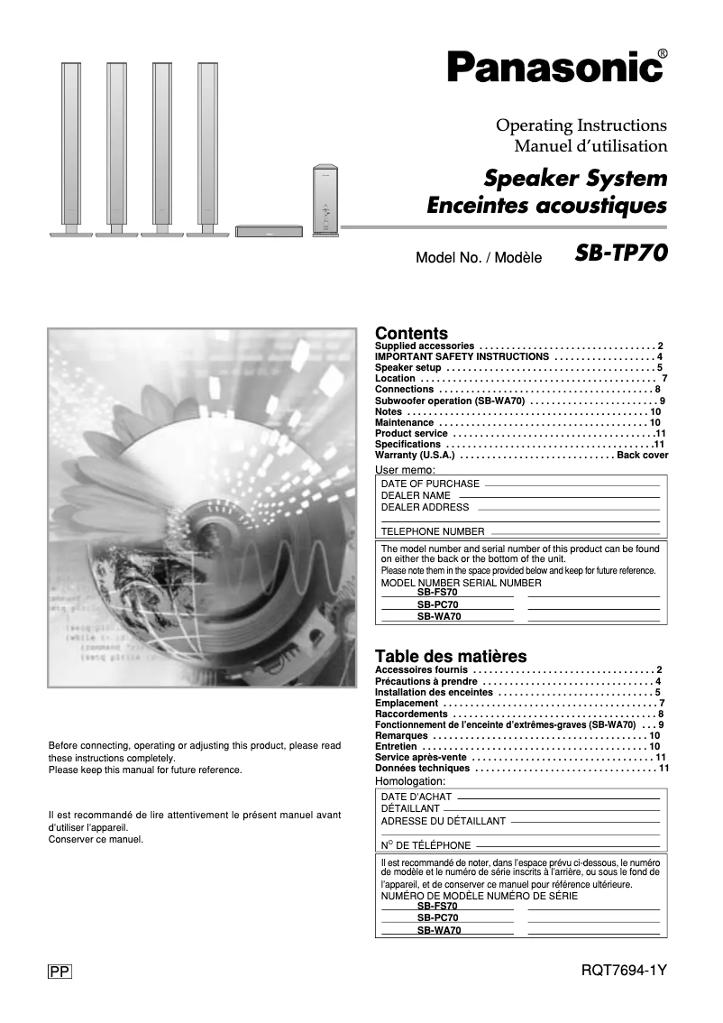 First page image of the manual for SB-TP70