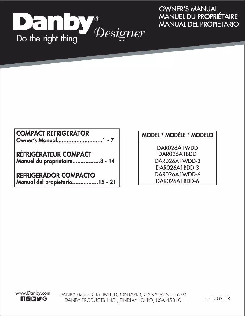 Page 1 of the manual Installation Guide Danby DAR026A1