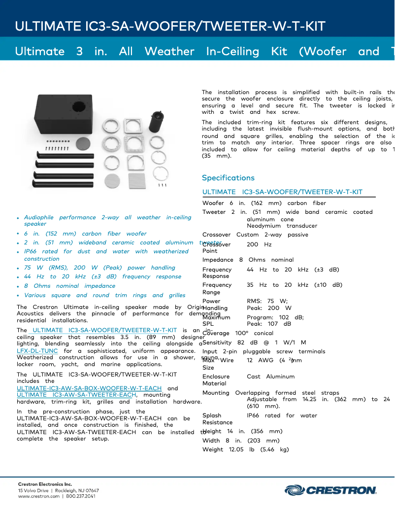 Page 1 de la notice Fiche technique Crestron ULTIMATE IC3-SA-WOOFER