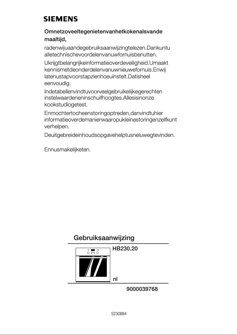 Page 1 of the manual User Manual Siemens HB230220