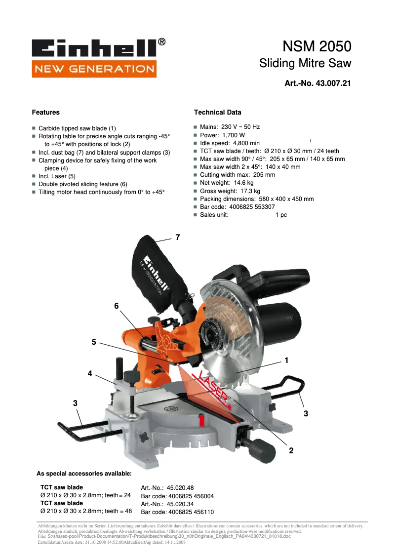 Page 1 of the manual User Manual Einhell NSM 2050
