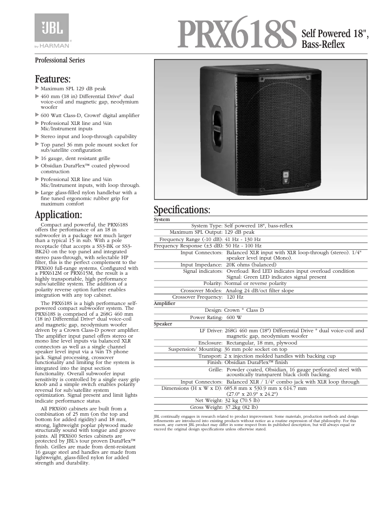 First page image of the manual for PRX618S