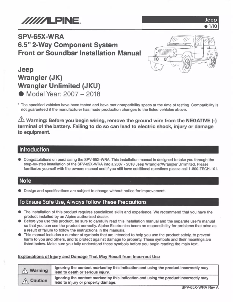 Page 1 of the manual User Manual Alpine SPV-65X-WRA