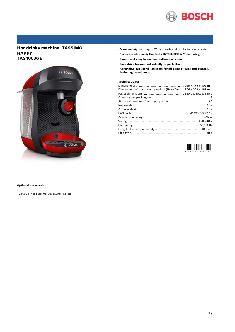 First page image of the manual for Tassimo Happy TAS1003