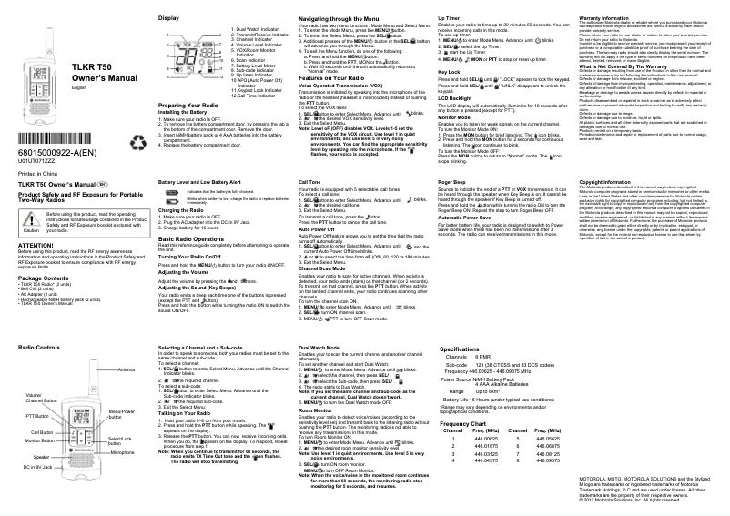 Page 1 of the manual User Manual Motorola T50