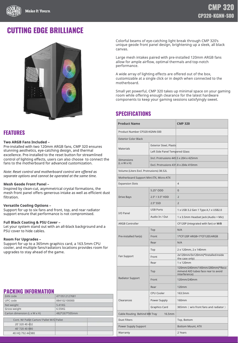 Page 1 of the manual User Manual Cooler Master CMP 320