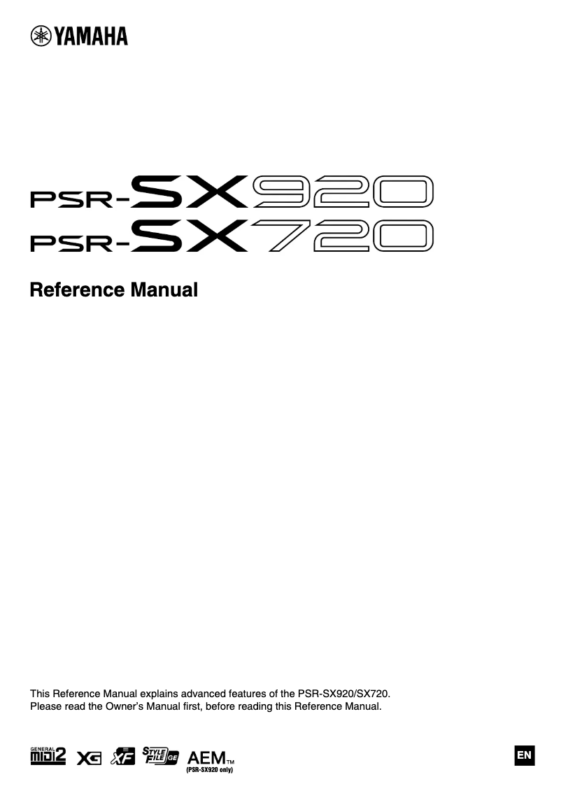 Page 1 of the manual User Manual Yamaha PSR-SX720