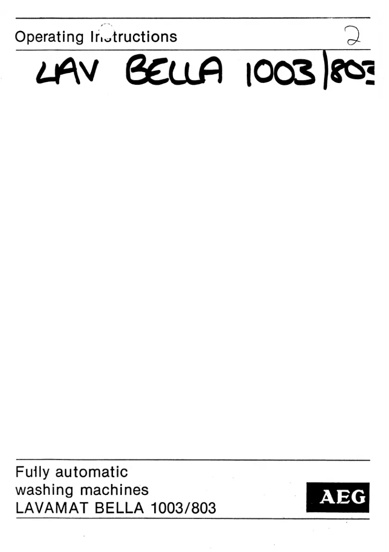 Page 1 of the manual User Manual AEG Lavamat Bella 1003
