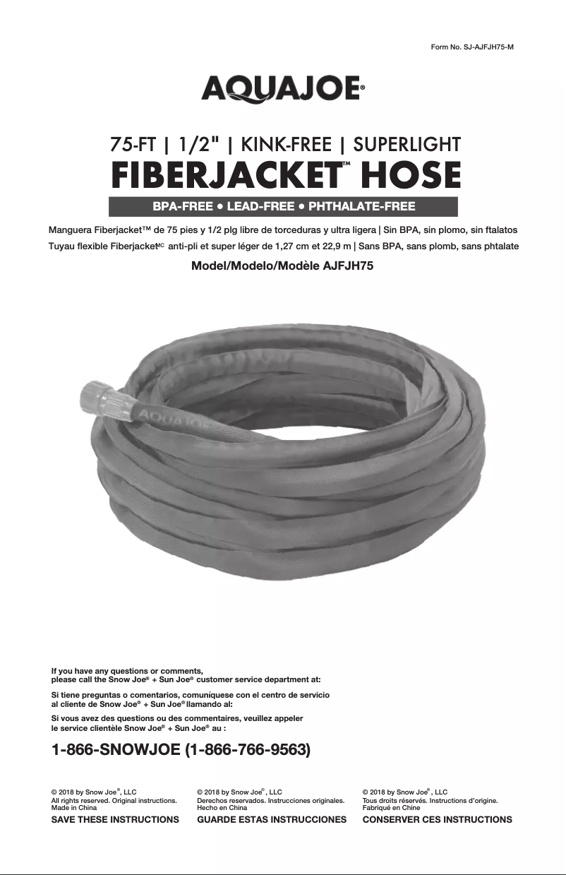 Page 1 of the manual User Manual Aqua Joe AJFJH75-RM