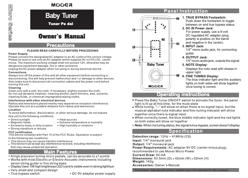 First page image of the manual for Baby Tuner
