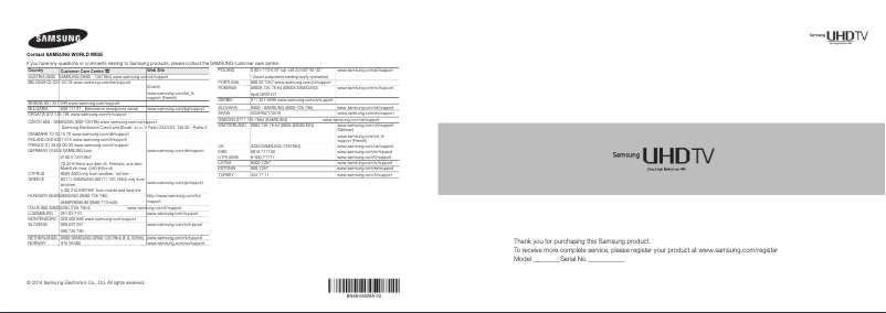 First page image of the manual for UE105S9WAL