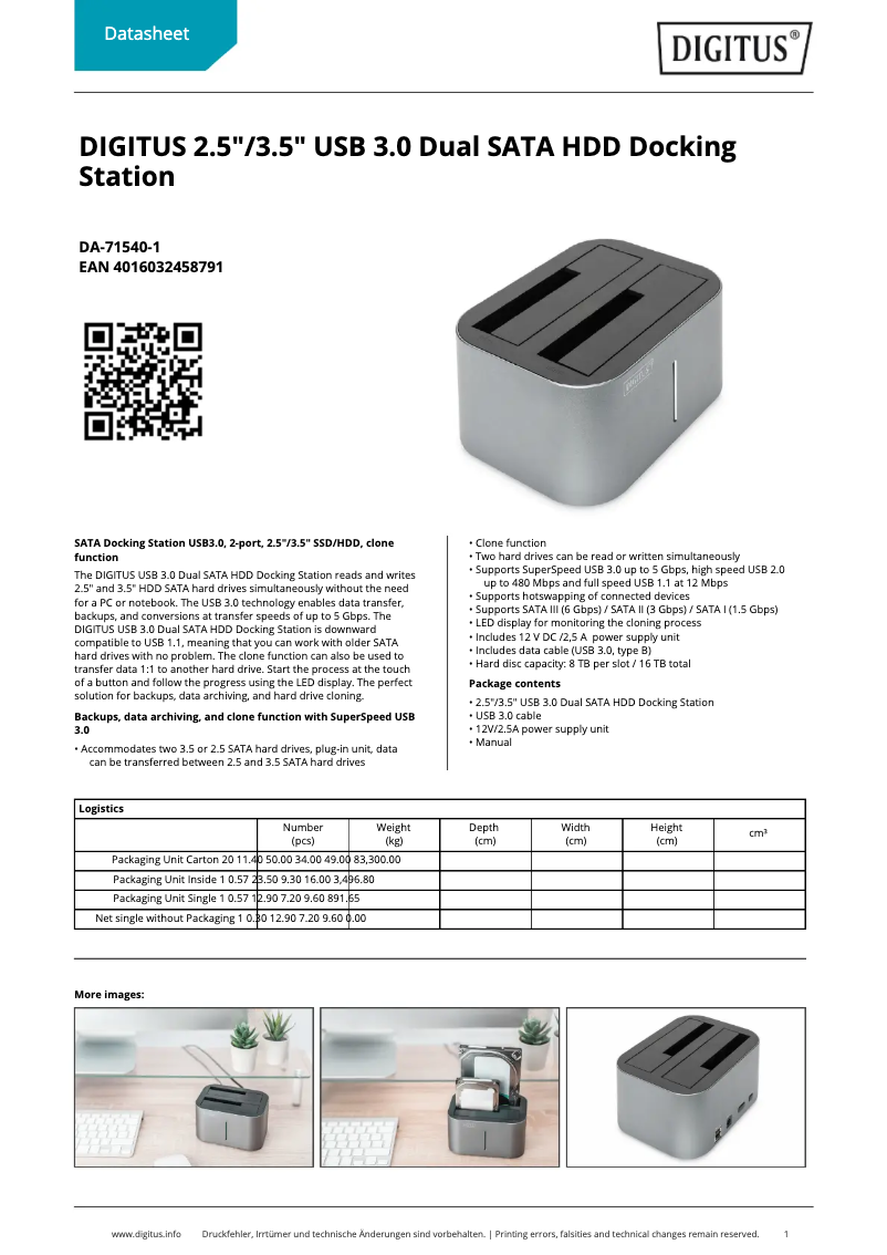Page 1 of the manual Technical Sheet Digitus DA-71540-1