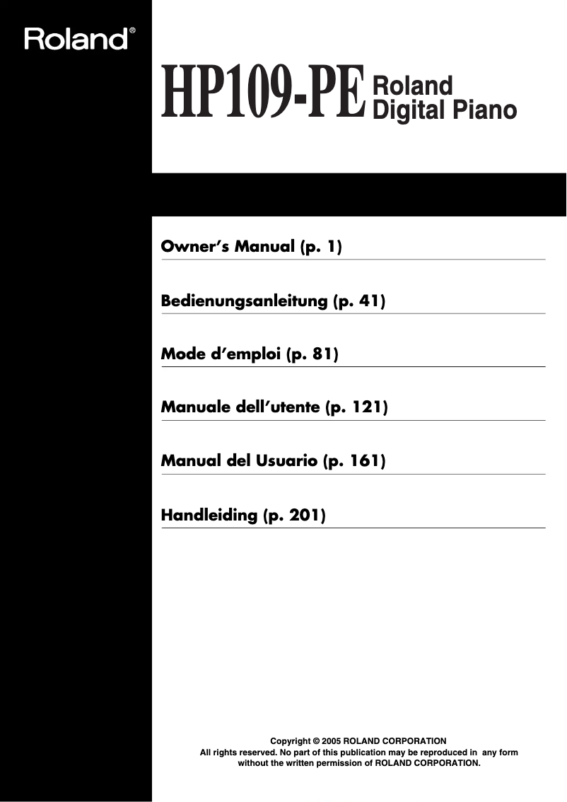 First page image of the manual for HP109-PE