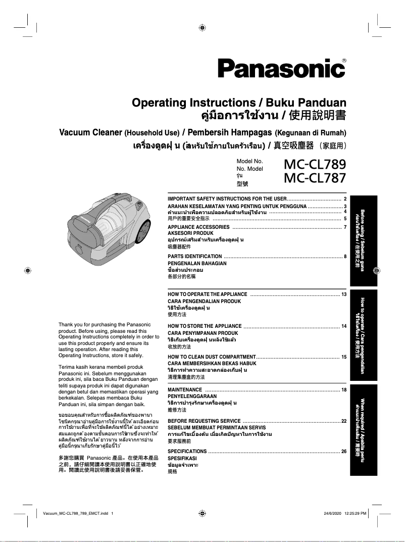 Page 1 of the manual User Manual Panasonic MC-CL789