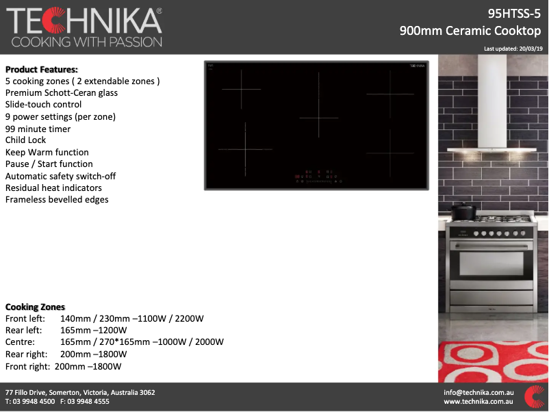 Page 1 de la notice Fiche technique Technika 95HTSS-5