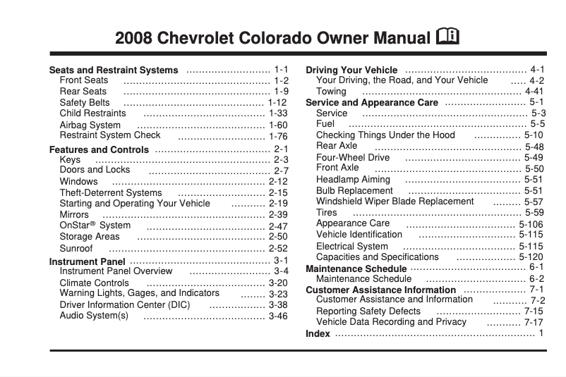 Page 1 of the manual User Manual Chevrolet Colorado (2008)