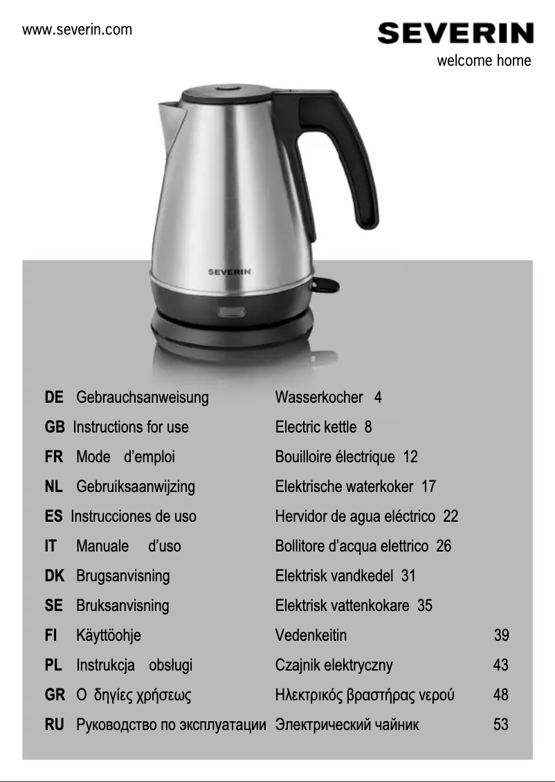 Page 1 of the manual User Manual Severin WK 3333