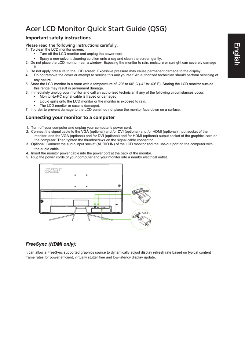 Page 1 of the manual Quick Start Guide Acer ET322QR