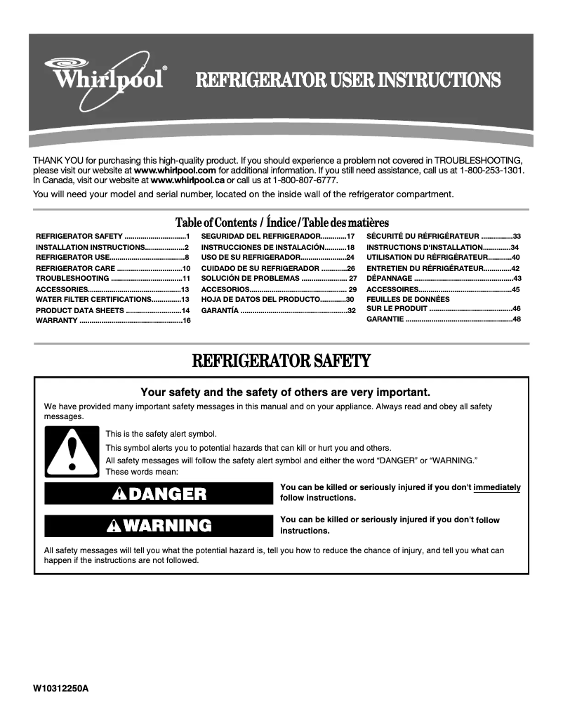 Page 1 of the manual User Manual Whirlpool G9IXEFMWQ