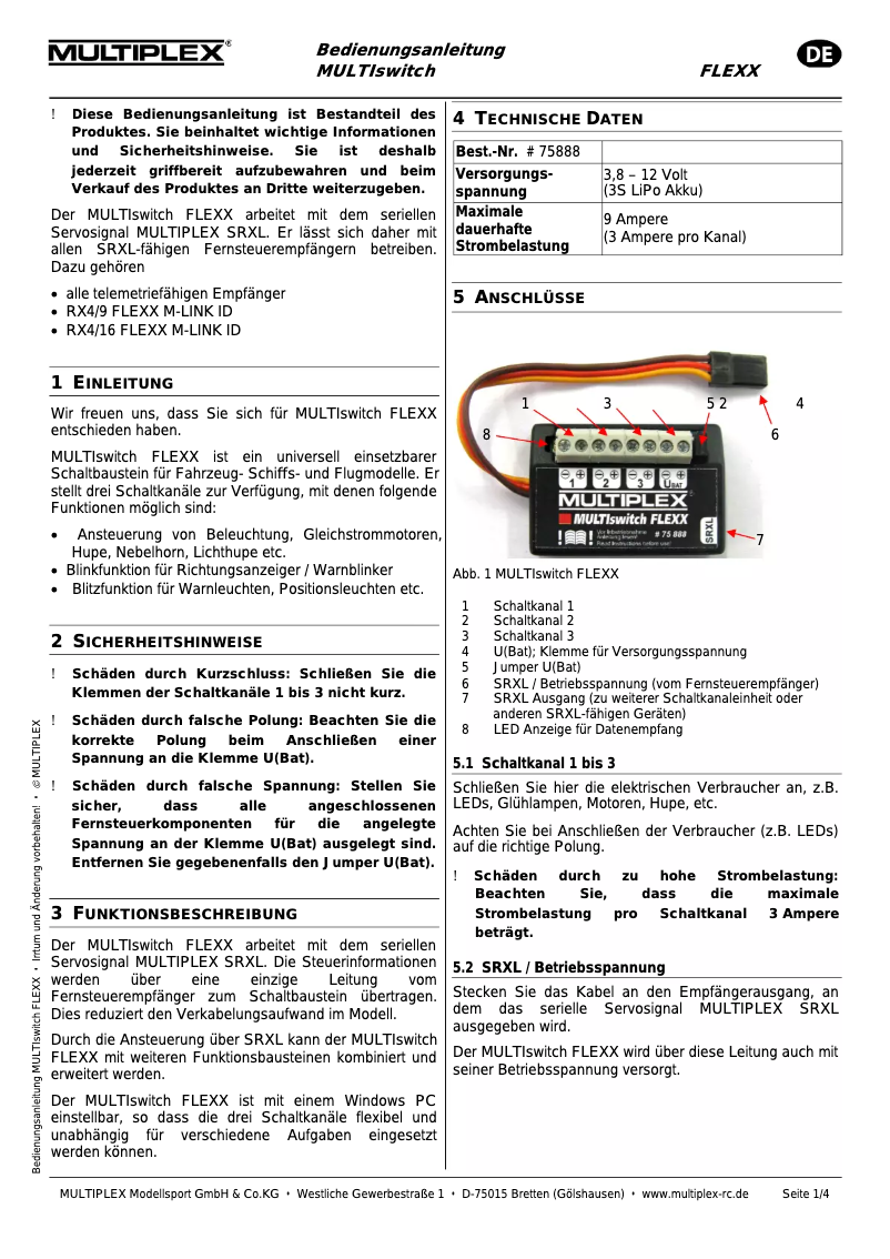 Page 1 of the manual User Manual Multiplex MULTIswitch FLEXX