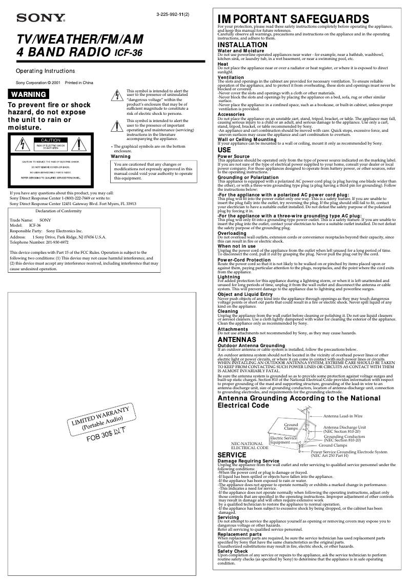 First page image of the manual for ICF-36