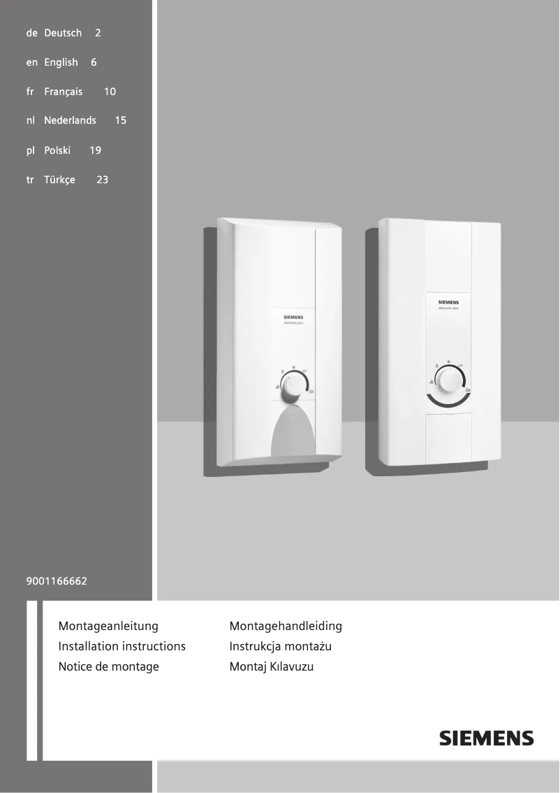 Page 1 of the manual Installation Guide Siemens DE1518527