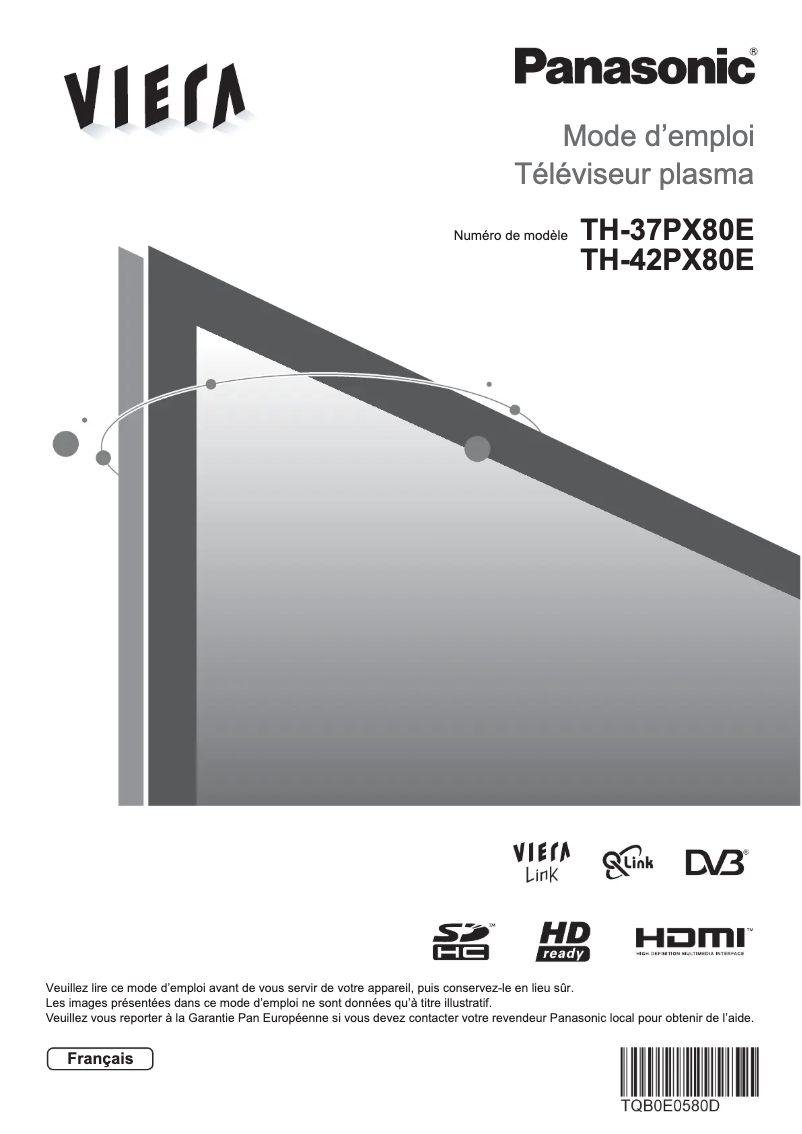First page image of the manual for Viera TH-37PX80E