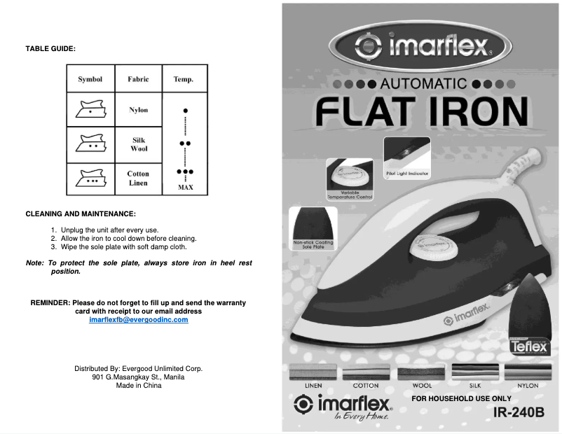 First page image of the manual for IR-240B