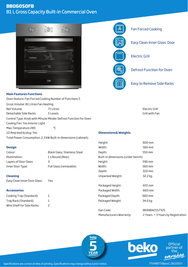 First page image of the manual for BBO60S0FB