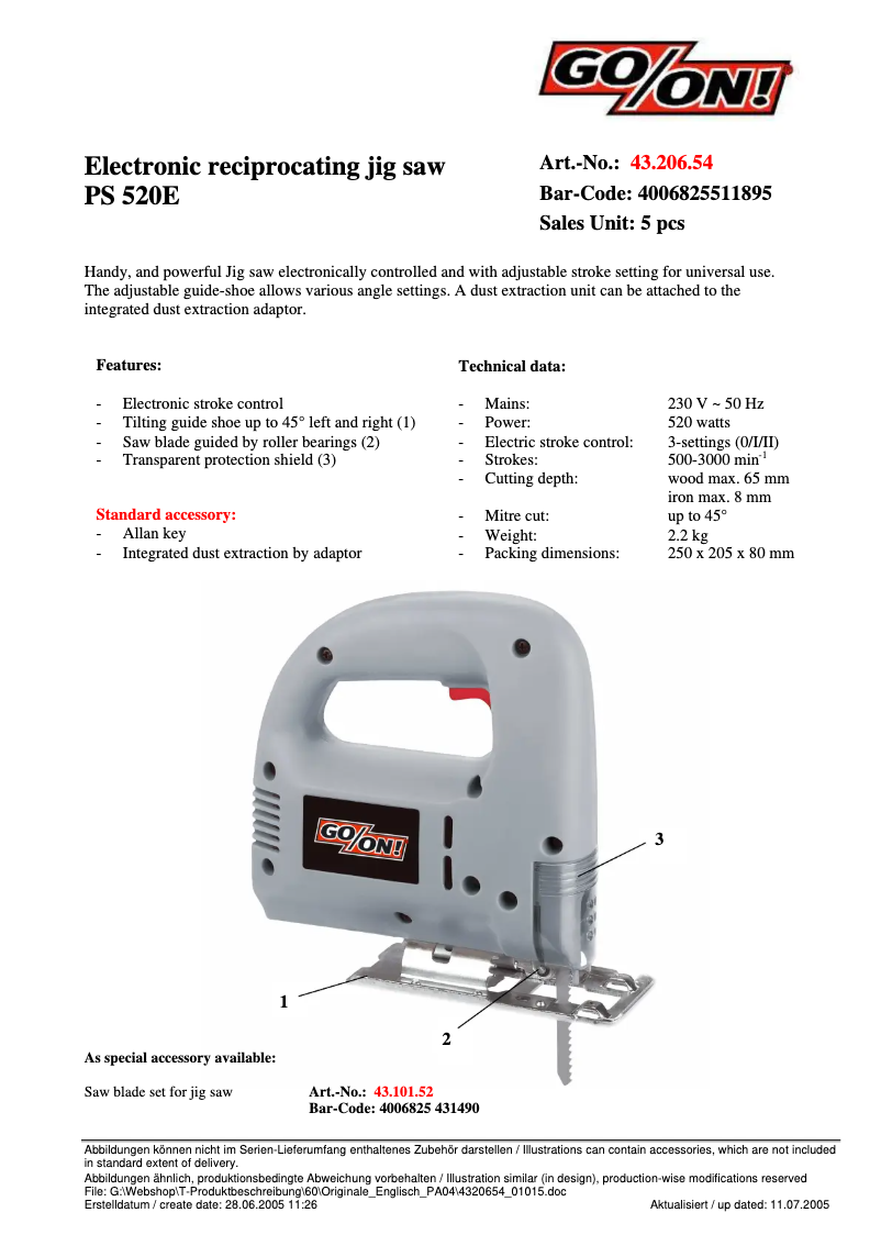 First page image of the manual for PS 520 E