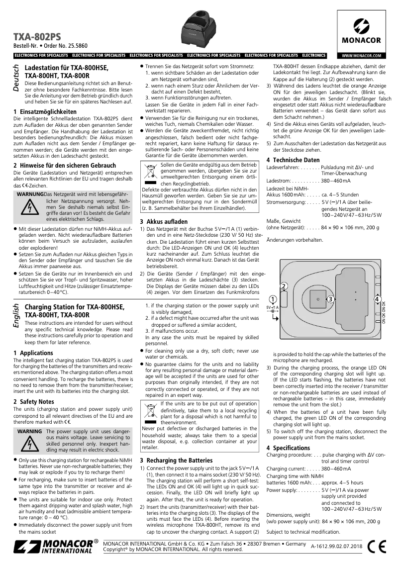 Page 1 of the manual User Manual Monacor TXA-802PS