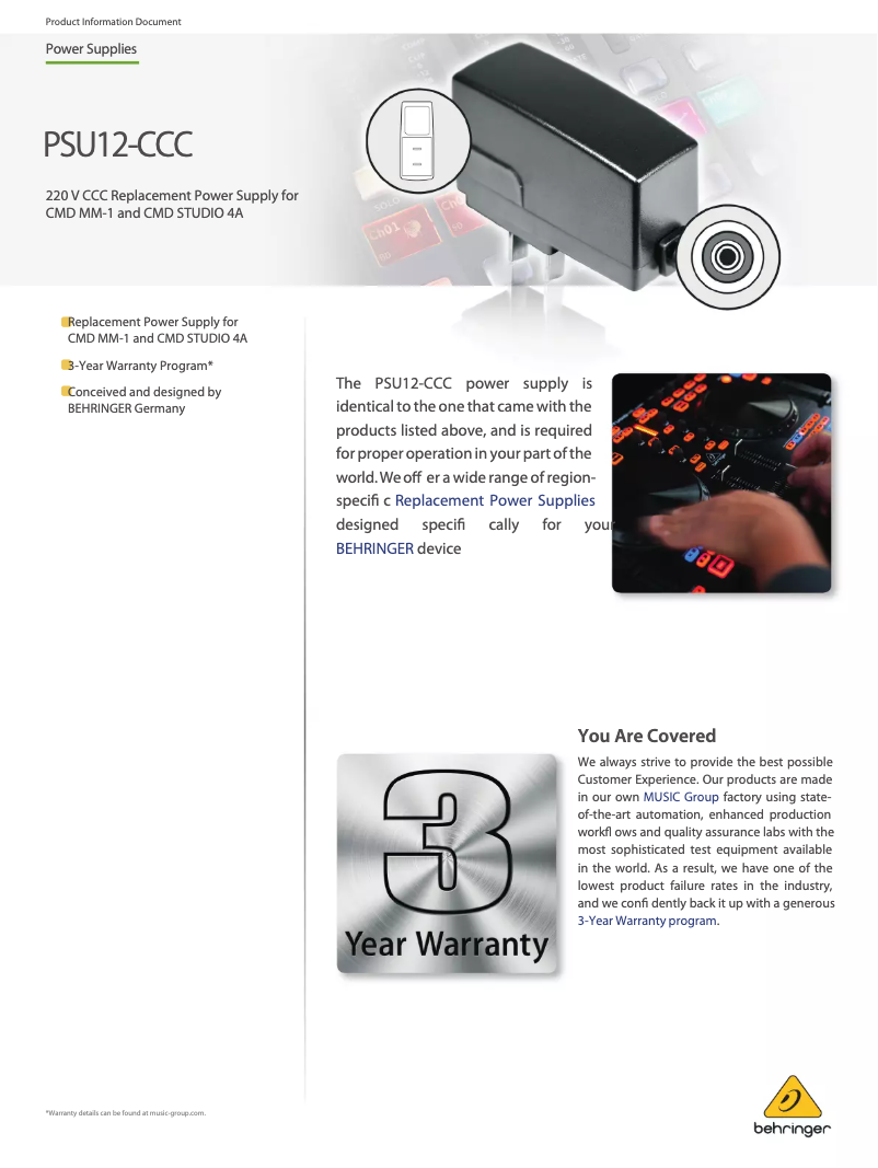 Page 1 of the manual User Manual Behringer PSU12-CCC