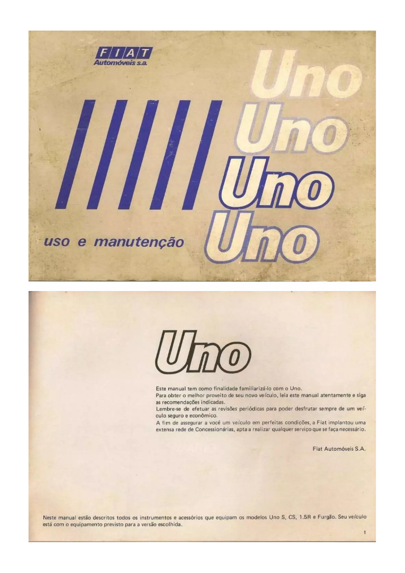 First page image of the manual for Uno (1989)