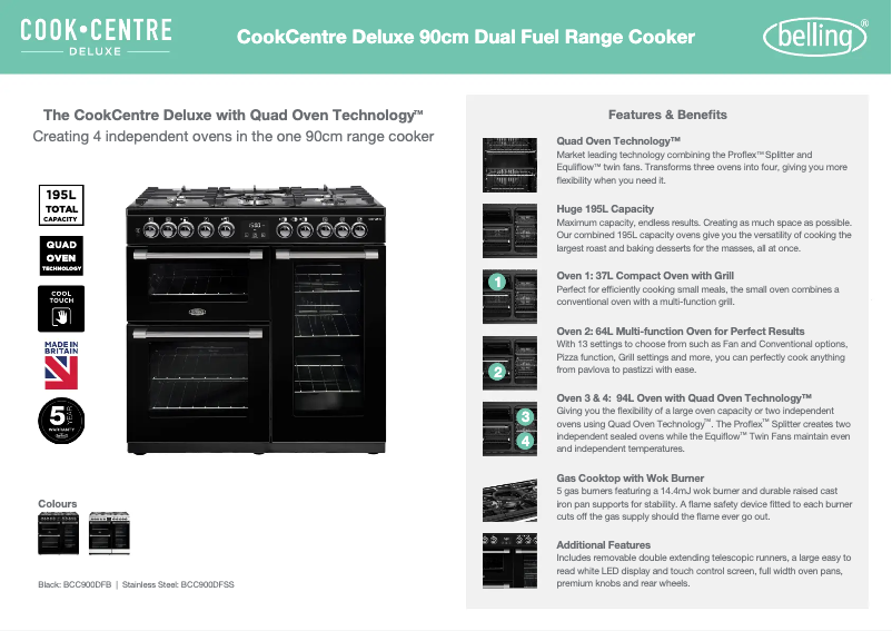 Page 1 of the manual Technical Sheet Belling BCC900DFSS