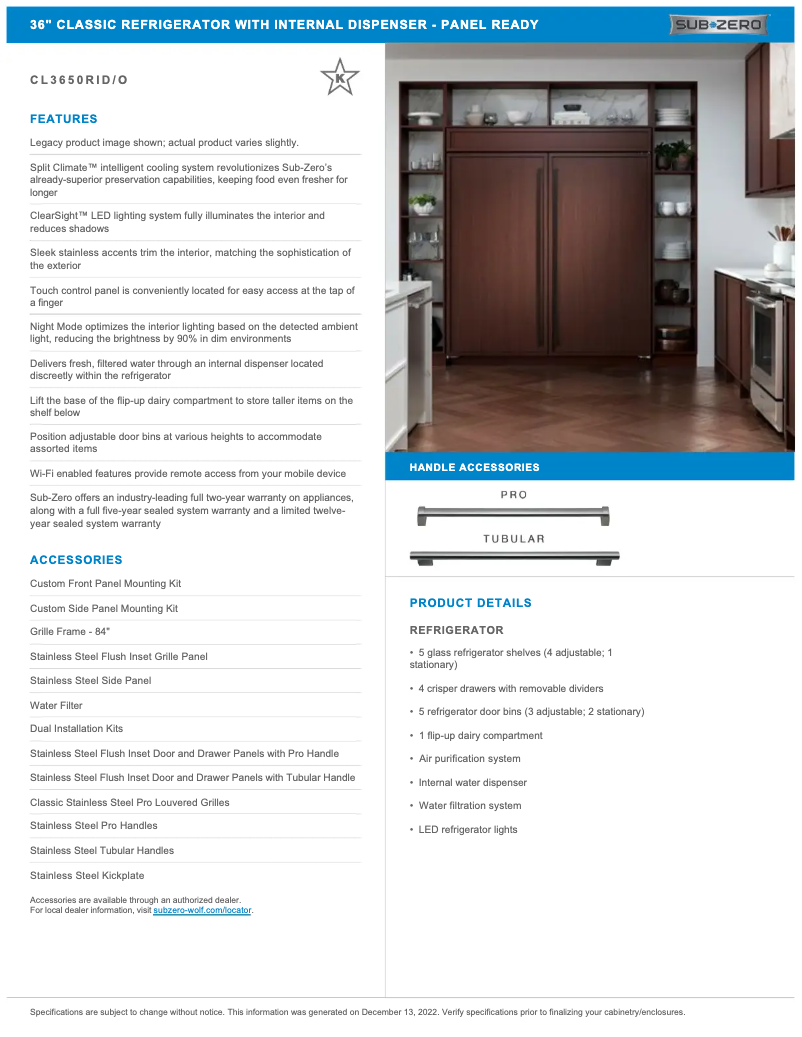 Page 1 of the manual User Manual Sub-Zero CL3650RIO