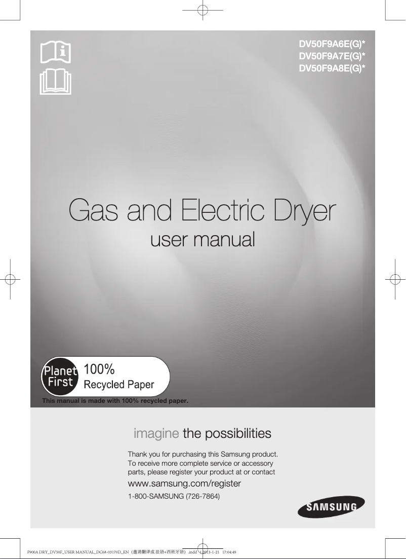 Page 1 of the manual User Manual Samsung DV50F9A6GVW