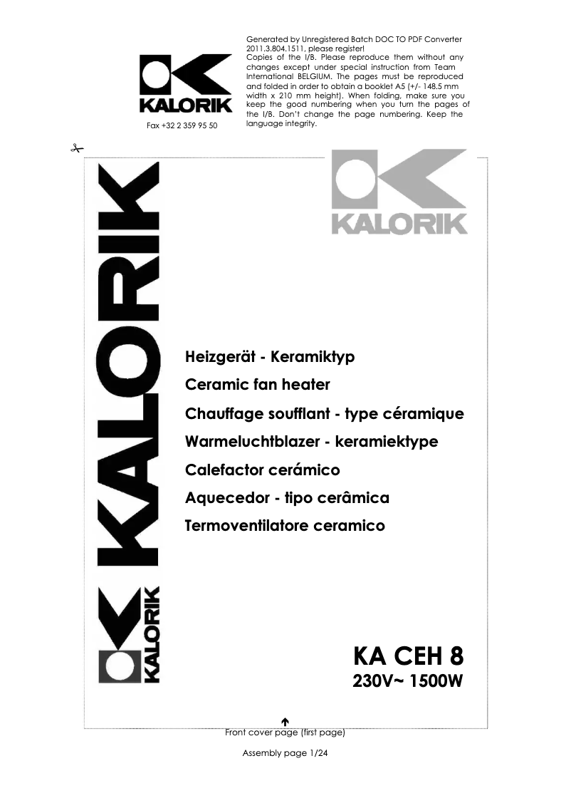 First page image of the manual for KA CEH 8