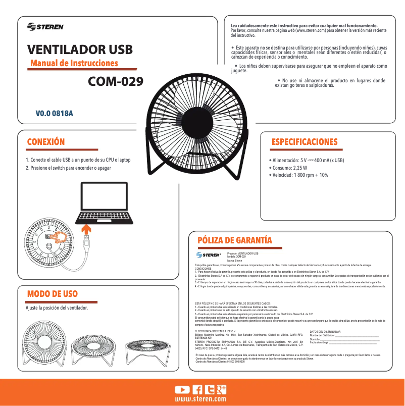 First page image of the manual for COM-029