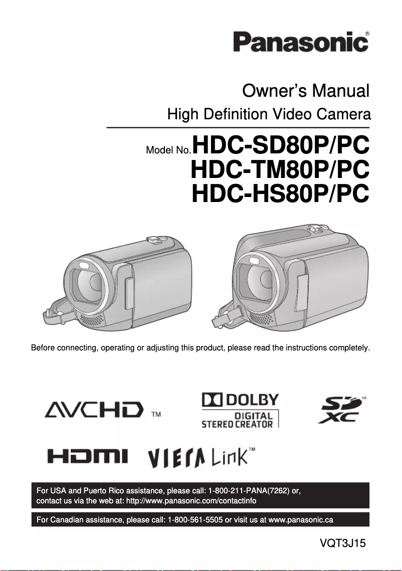 Page 1 of the manual User Manual Panasonic HDC-HS80P