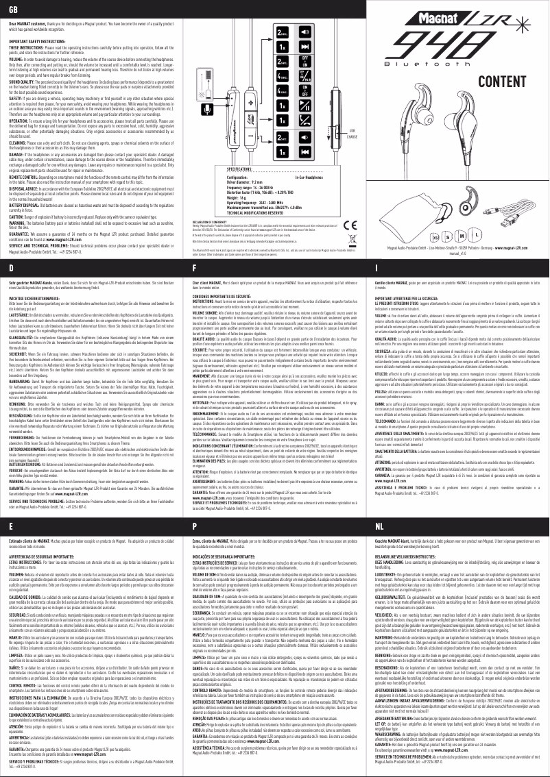 Page 1 of the manual User Manual Magnat LZR 948 BT