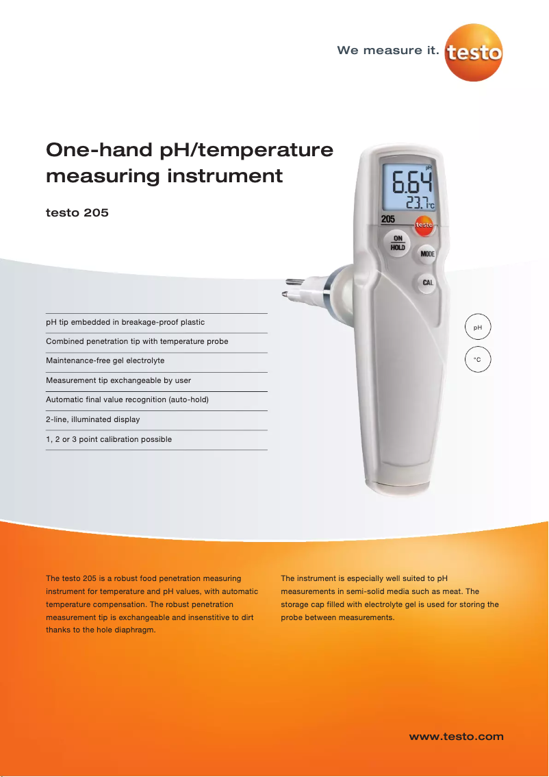 Page 1 of the manual Brochure Testo 205
